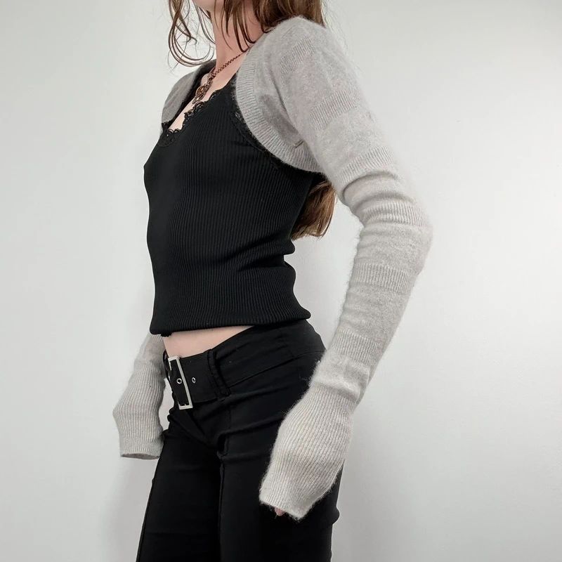 grey angora wool ballerina cropped bolero cardigan