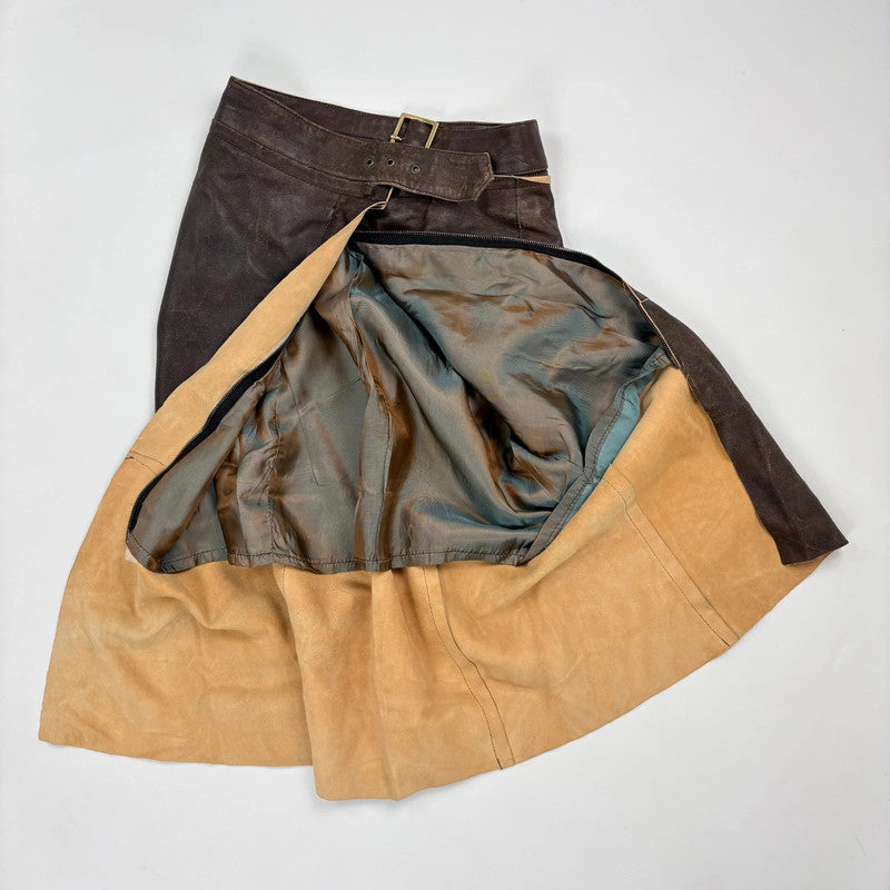 chocolate brown leather a-line midi skirt