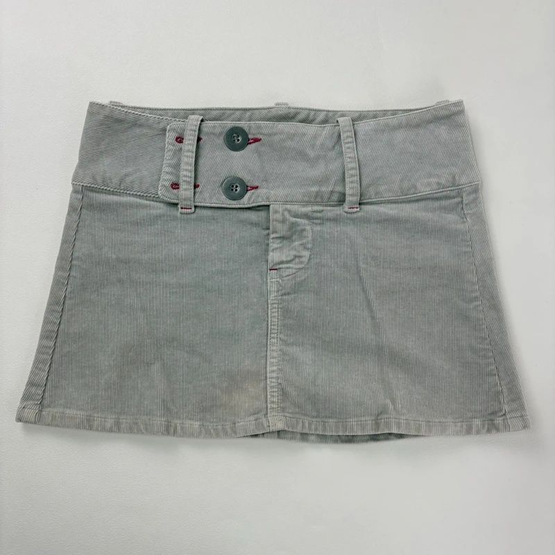 Low rise grey asymmetric mini skirt