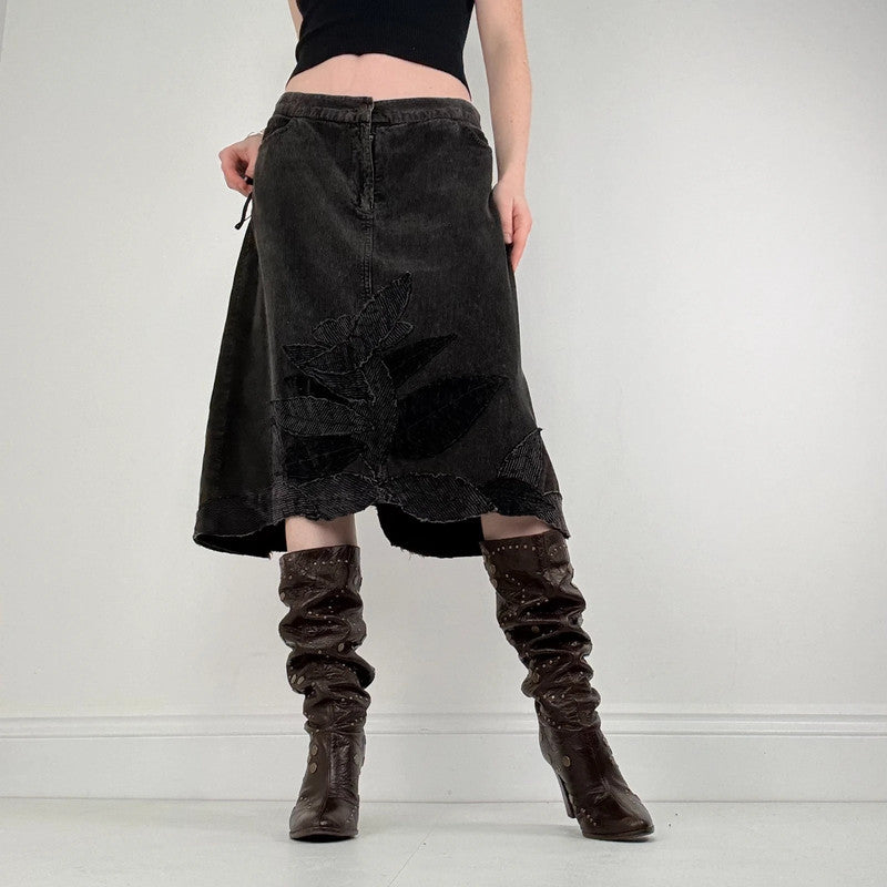 Rene Derhy dark grey cord midi skirt