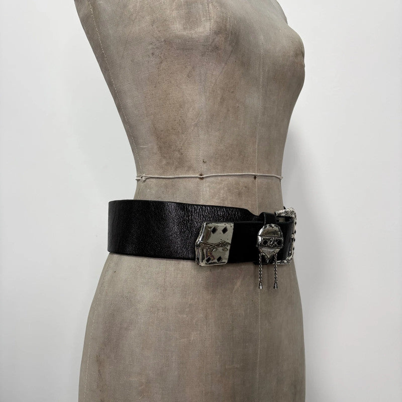 thick black leather buckle belt