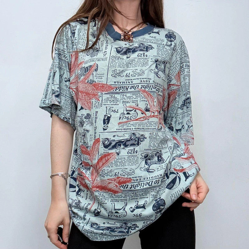oversized slouchy graphic newsprint t-shirt
