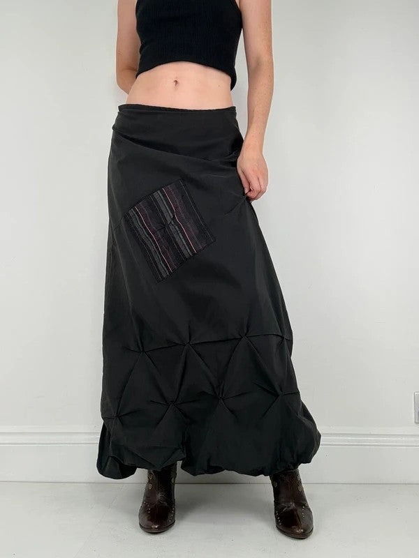Black pleated puff maxi cargo skirt