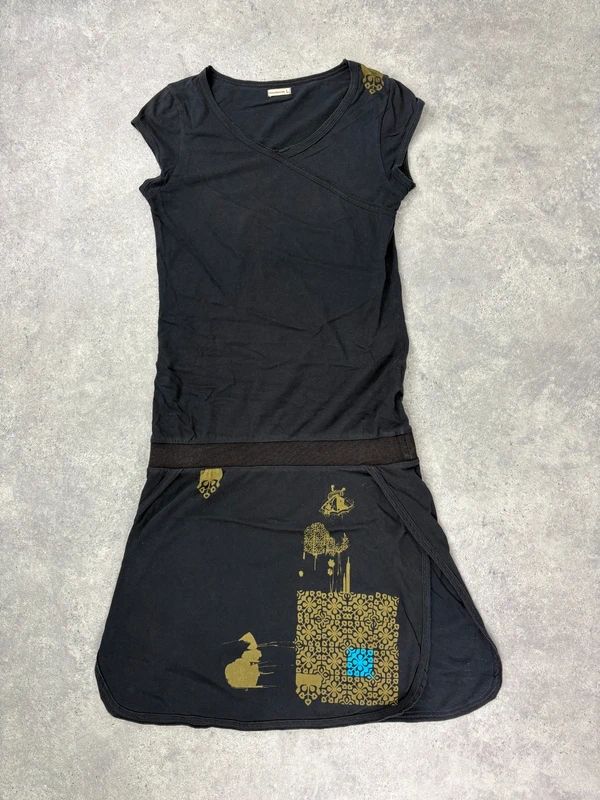 off the shoulder black slouchy drop waist dress