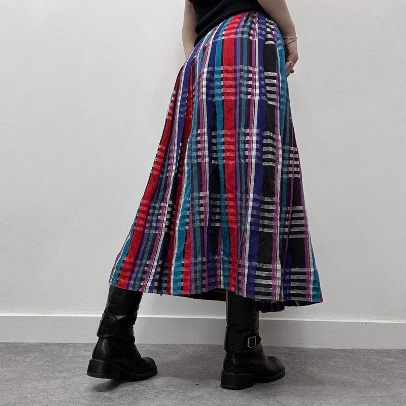 checked tartan pleated maxi skirt
