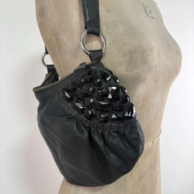 black leather slouchy shoulder bag