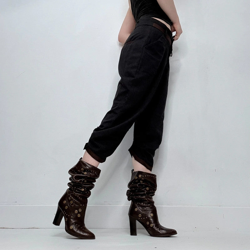 black gathered pleated trousers