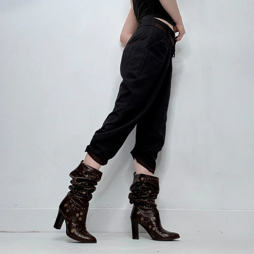 black gathered pleated trousers