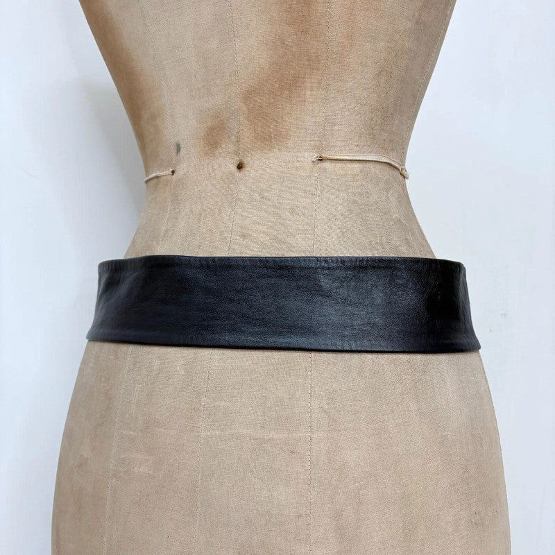 Navy leather gold buckle belt
