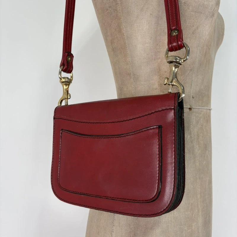 Red leather minimalistic shoulder handbag