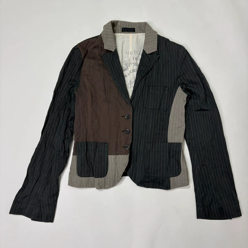 pinstripe crinkle patchwork fitted jacket