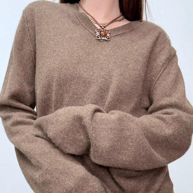 brown soft cashmere oversized jumper