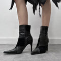 patchwork black suede heel boots