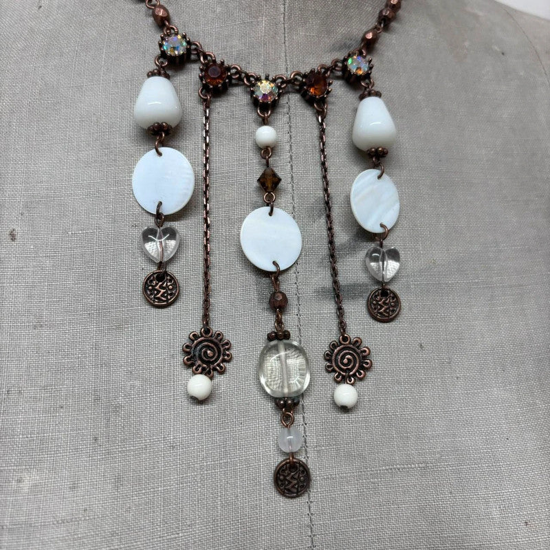 layered chain pearl charm necklace