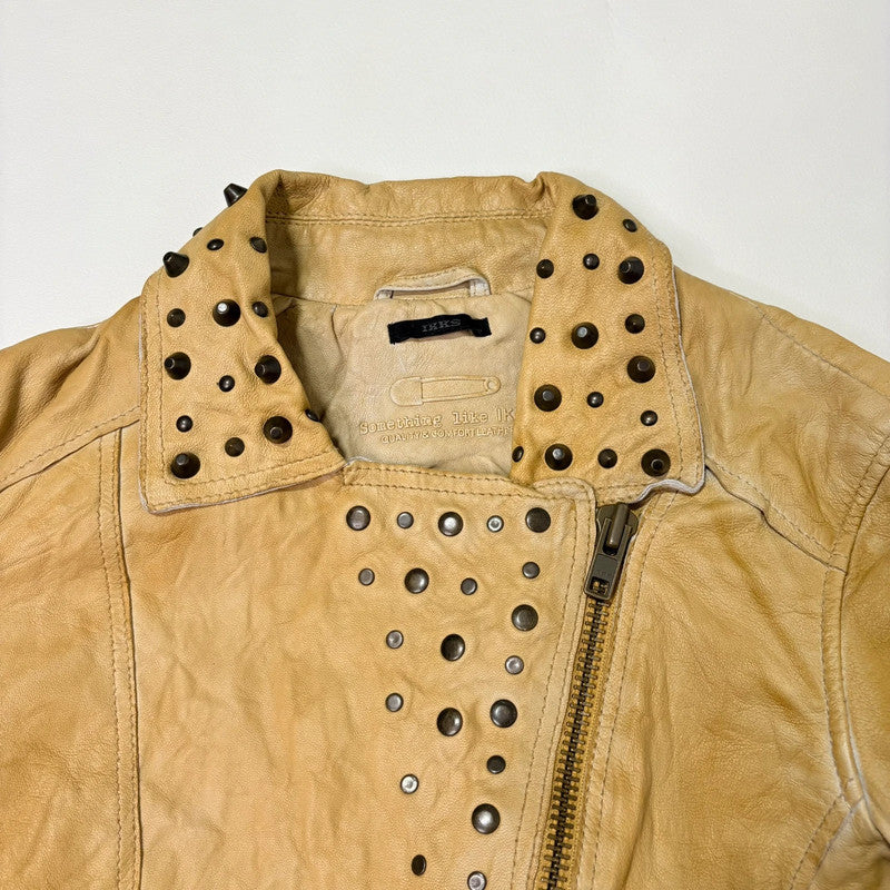 studded cropped leather asymmetric jacket