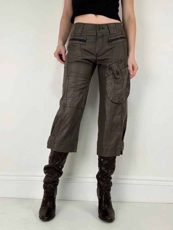 brown stright leg cropped capri pants