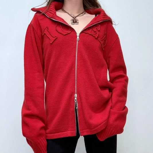 red slouchy zip-up wool jumper