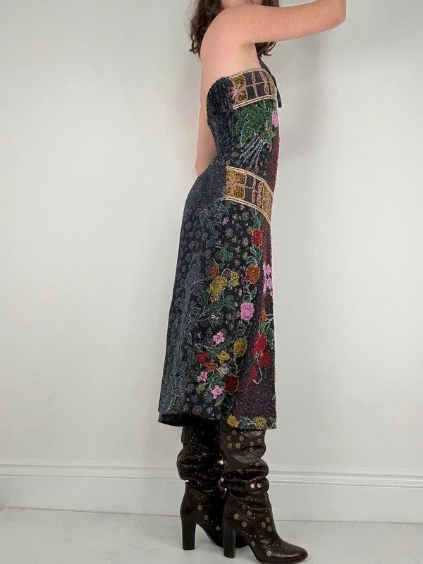 beaded hippy boho floral embellished midi dress