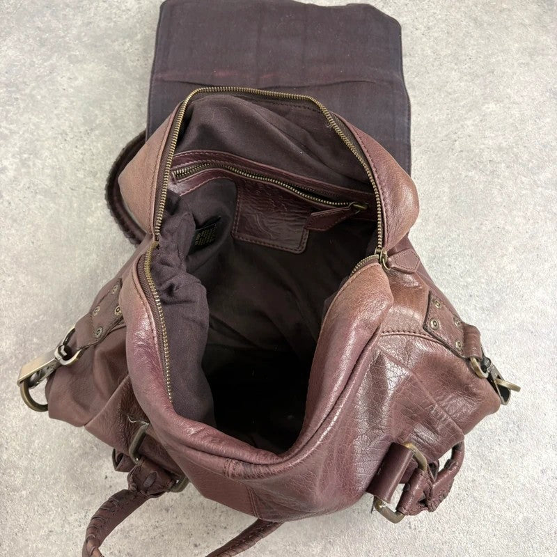 Brown buckle Y2K pocket slouchy tote bag