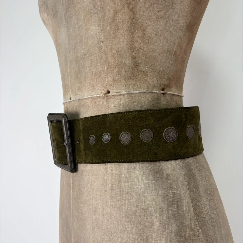 Khaki suede thick leather belt