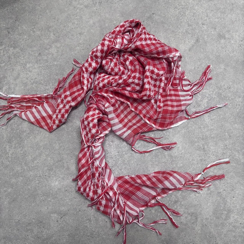 red checked tassel scarf