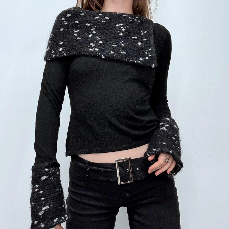 black flared asymmetric knit top