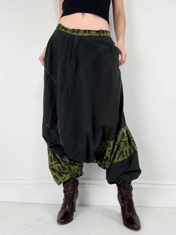 black cotton batwing puff harem trousers