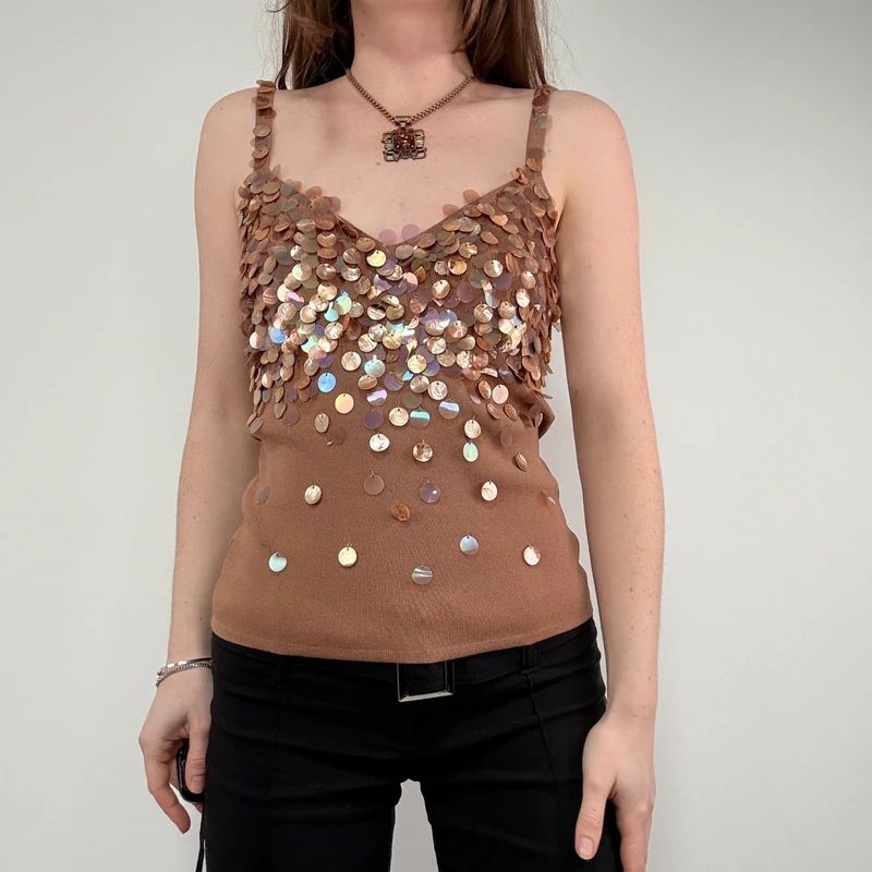 tan mother of pearl disc beadee vest