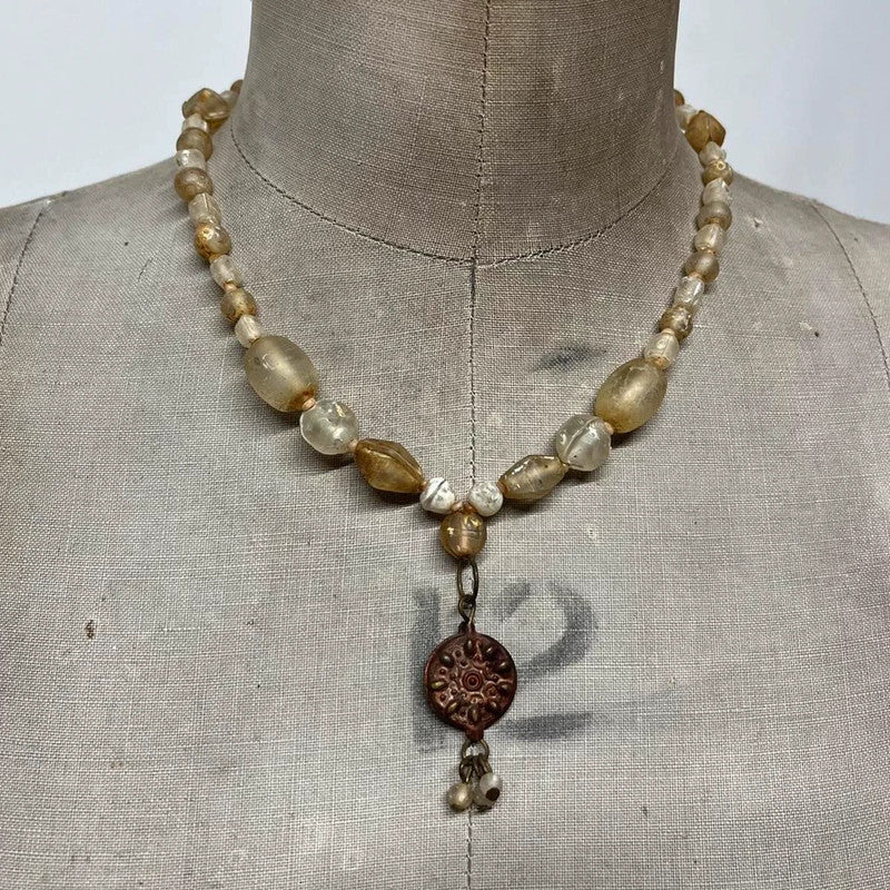 Hippie boho distressed bead necklace