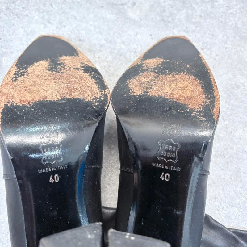 black pointed-toe plein sud leather boots