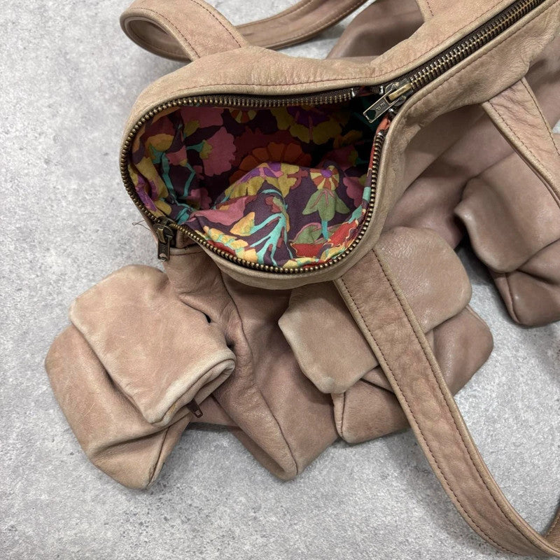 slouchy pink leather cargo bag