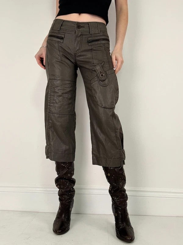 brown stright leg cropped capri pants