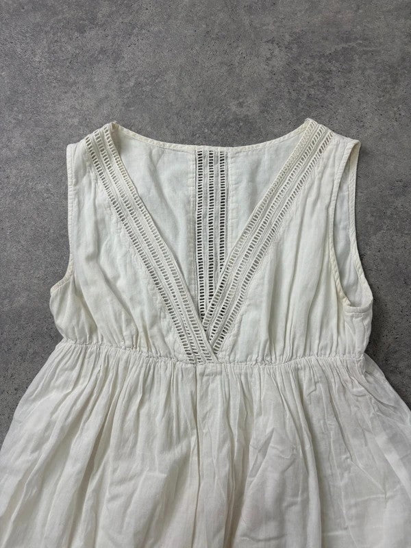 white cotton lace pleated tiered maxi dress