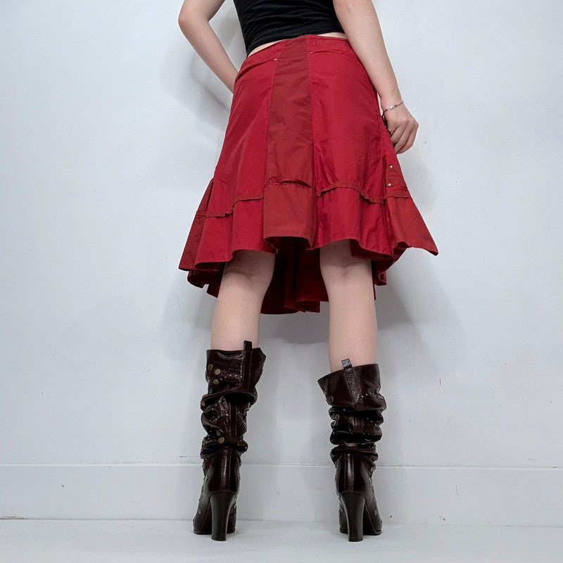 red pleated asymmetric grunge skirt