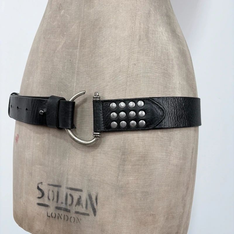 black leather studded silver metal belt