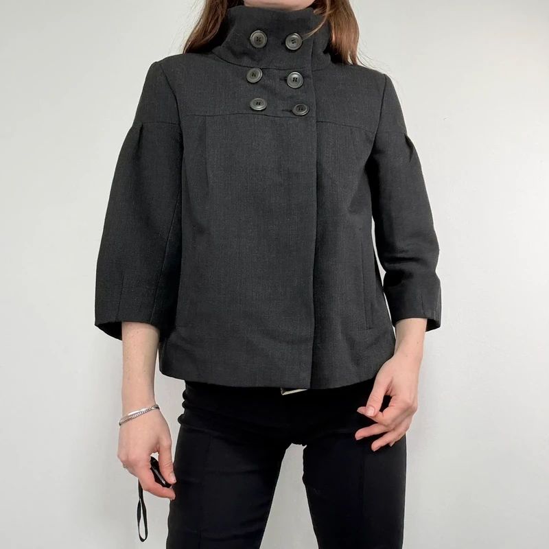 Grey structured boxy high neck jacket