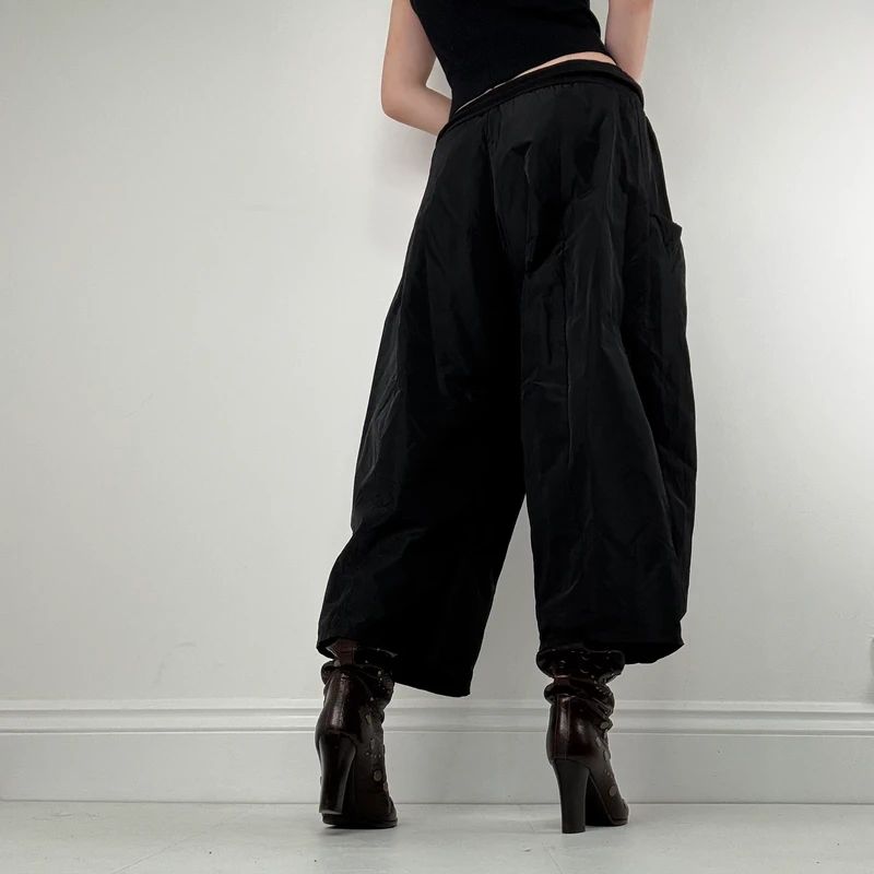 Black barrel wide leg tech trousers