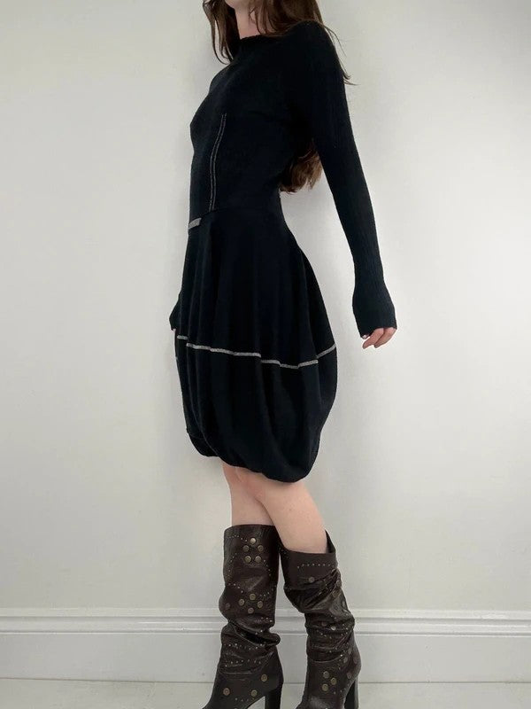 Marithé + François Girbaud navy wool knitted puff dress