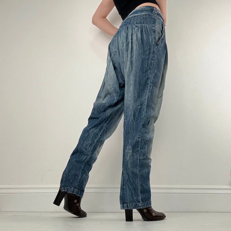 pleated low rise barrel archival puff jeans