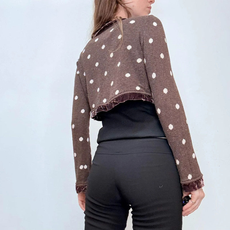 brown polkadot cropped cardigan