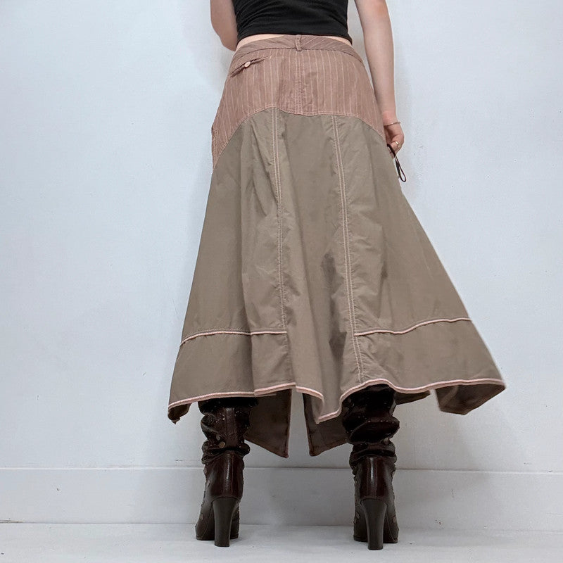 Khaki drop waist pinstripe maxi skirt