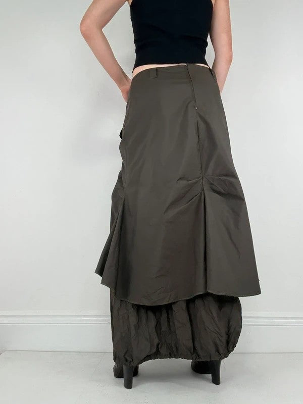 khaki layered tech utility maxi skirt