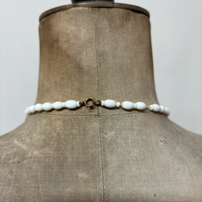 White beaded boho necklace