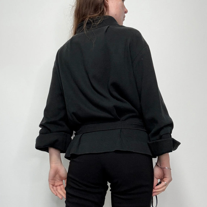 black flared cropped pea coat jacket
