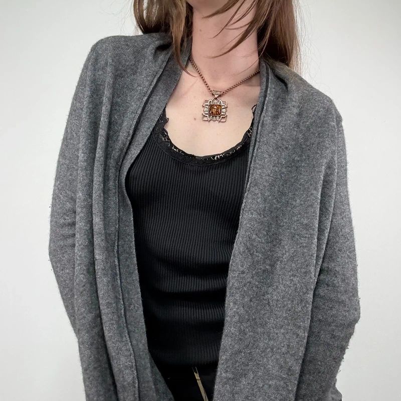Asymmetric grey wool zip cardigan