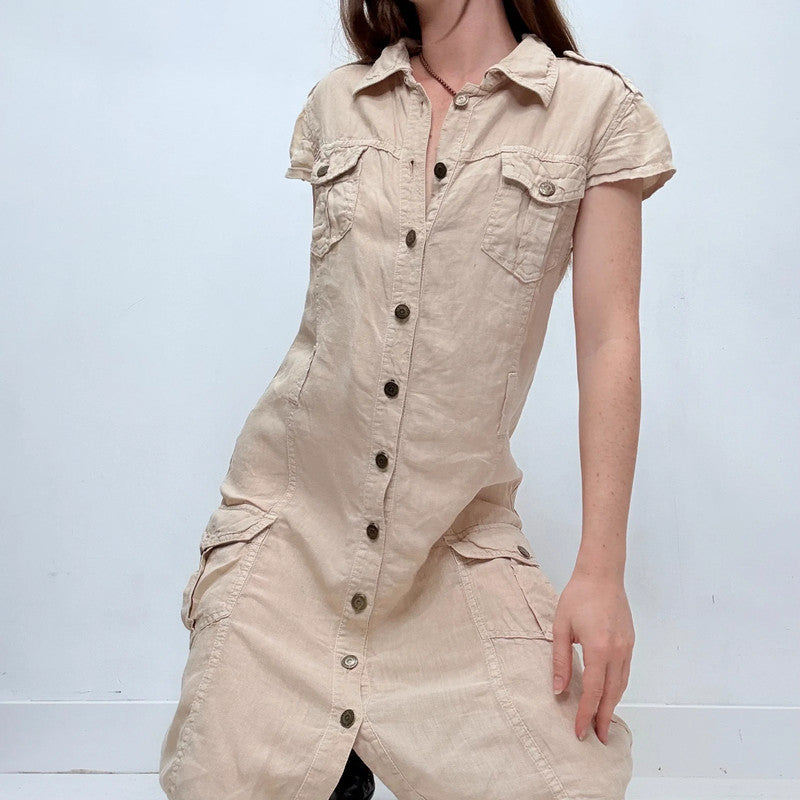 tan linen Burberry Utility dress