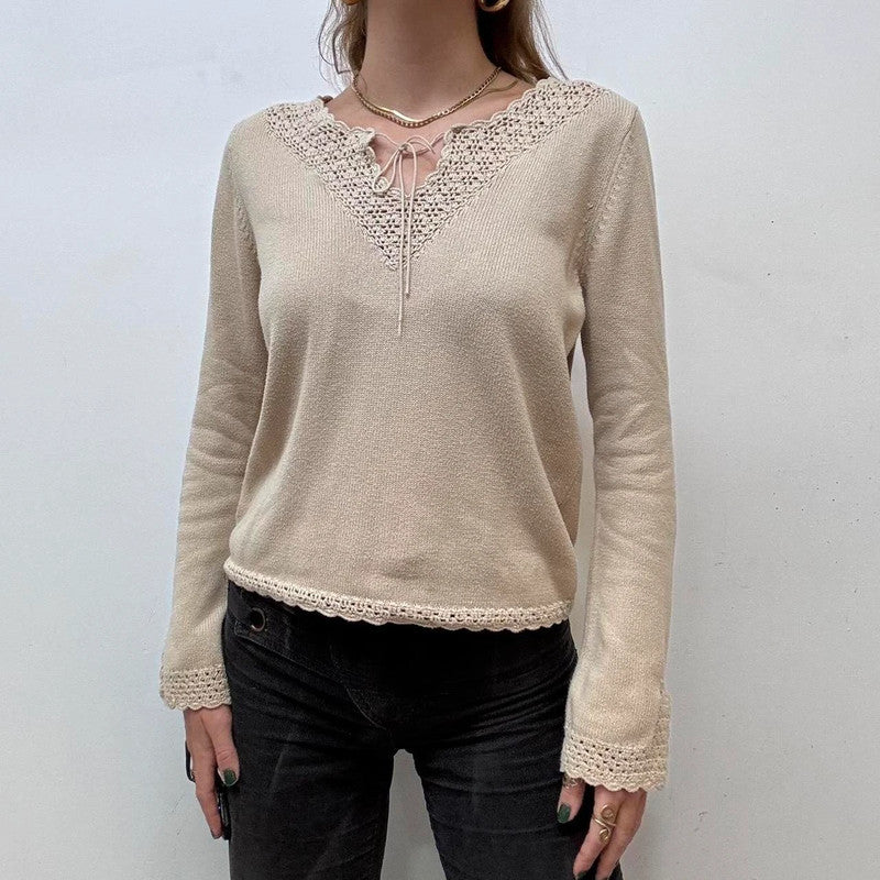 tan lace crochet flared jumper