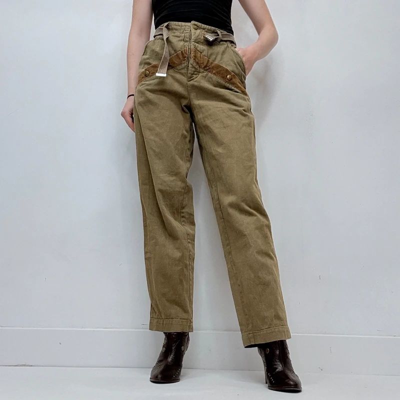 khaki retro corduroy military pants