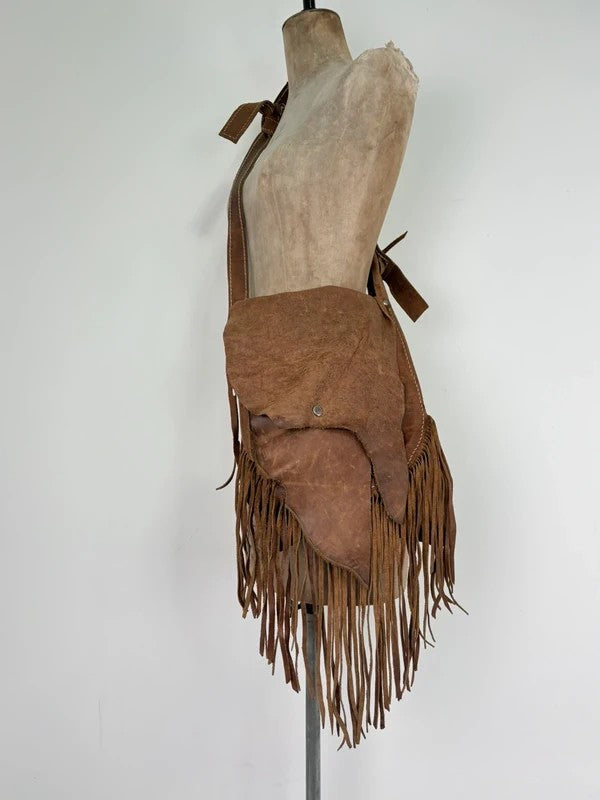 Vintage tan boho fringe satchel suede bag