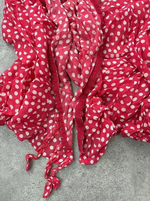 Red polka dot flutter fray blouse with hook and eyes